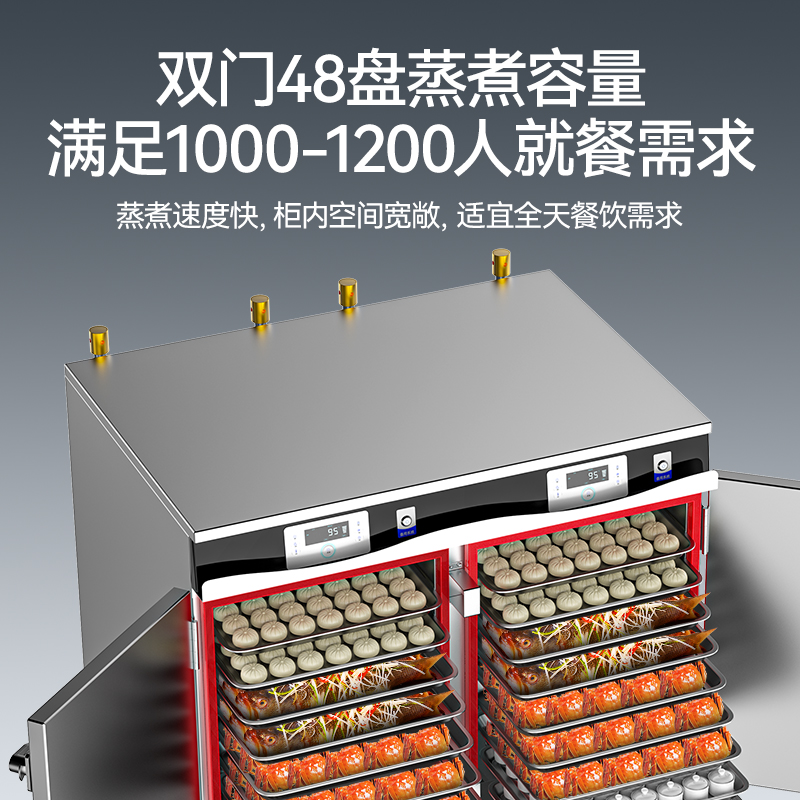 麥大廚商用蒸柜48盤(pán)變頻款雙門(mén)電熱蒸箱蒸飯車(chē)全自動(dòng)蒸飯柜