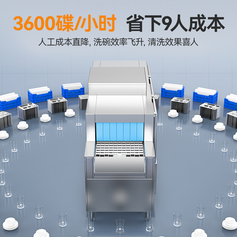 麥大廚旗艦款3.2m平放式雙缸雙噴淋長(zhǎng)龍式洗碗機(jī)